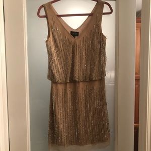 XSCAPE Nude Tank Dress with Silver Beads